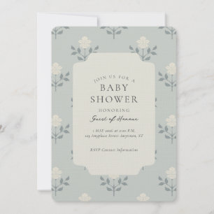 Vintage Iris Blokprint Bloemachtige Baby Shower Kaart