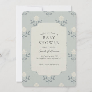Vintage Iris Blokprint Bloemachtige Baby Shower Kaart