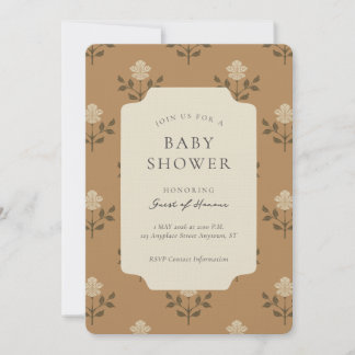 Vintage Iris Blokprint Bloemachtige Baby Shower Kaart
