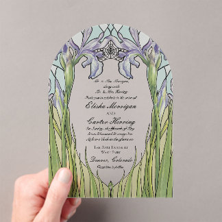Vintage Iris Stained Glass Effect Wedding Acryl Uitnodigingen