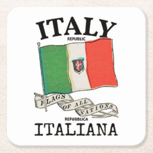 Vintage Italië Land Vlag Vierkante Kartonnen Onderzetter