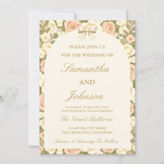 Vintage Ivory Script Wedding Invitation (Devant)