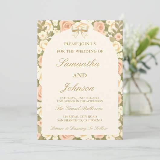 Vintage Ivory Script Wedding Invitation (Debout devant)
