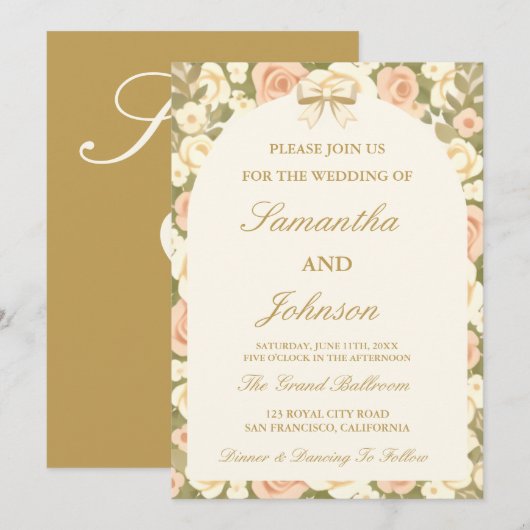 Vintage Ivory Script Wedding Invitation (Devant / Derrière)