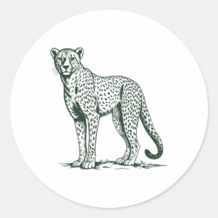 Vintage jachtluipaardillustratie in groen en grijs ronde sticker