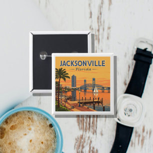 Vintage Jacksonville Florida Vierkante Button 5,1 Cm