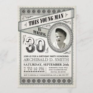 Vintage jalon Anniversaire Invitations Votre Photo