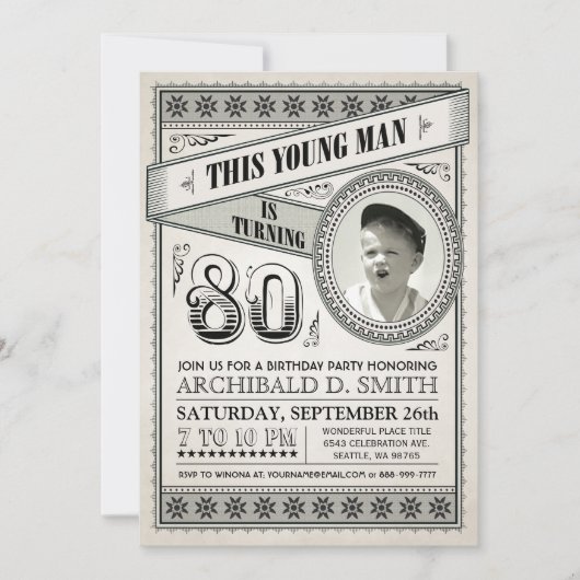 Vintage Jalon Anniversaire Invitations Votre Photo (Devant)