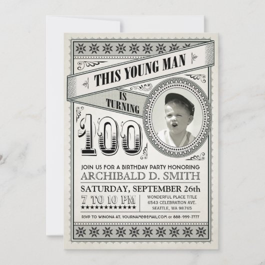 Vintage jalon Anniversaire Invitations Votre Photo (Devant)