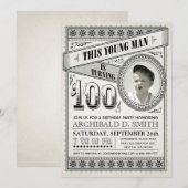 Vintage jalon Anniversaire Invitations Votre Photo (Devant / Derrière)