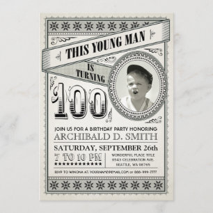 Vintage jalon Anniversaire Invitations Votre Photo