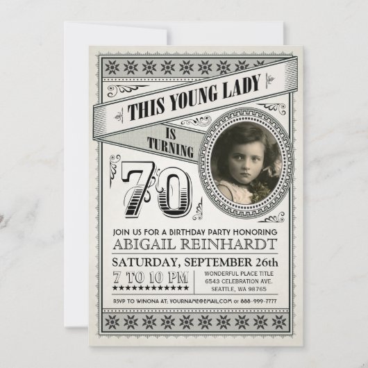 Vintage Jalon Anniversaire Invitations Votre Photo (Devant)