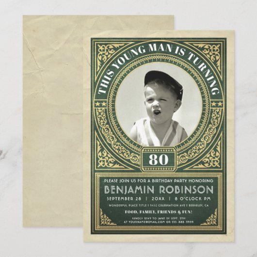 Vintage Jalon Anniversaire Invitations Votre Photo (Devant / Derrière)