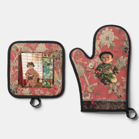 Vintage Japan Ningyo Pot Holder Set (Voorkant)