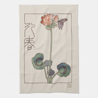 Vintage Japan Spring Floral: Geranium & Butterfly Theedoek