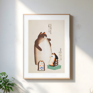 Vintage Japanese Cat Illustration Poster