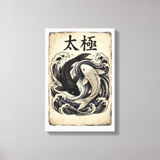 Vintage Japanese Koi Fish Yin Yang Graphic Canvas Afdruk