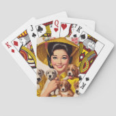 Vintage Japanese Woman and Puppies Pokerkaarten (Achterkant)