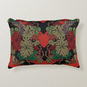 Vintage Japans Bloemmotief Pioenrood Zwart Patroon Accent Kussen