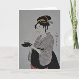 Vintage Japans dienend de theeWenskaart van de Kaart