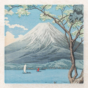 Vintage Japanse berg Fuji en meer Yamanaka kunst Glazen Onderzetter