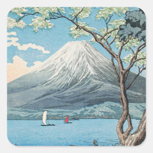 Vintage Japanse berg Fuji en meer Yamanaka kunst Vierkante Sticker