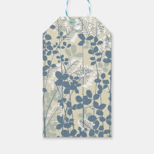 Vintage Japanse Blauwe Botanische: Crème Blad Vare Cadeaulabel