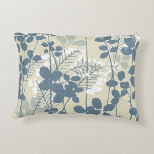 Vintage Japanse Blauwe Botanische: Crème Blad Vare Decoratief Kussen