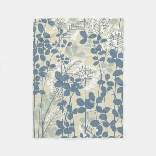 Vintage Japanse Blauwe Botanische: Crème Blad Vare Fleece Deken