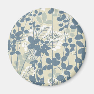 Vintage Japanse Blauwe Botanische: Crème Blad Vare Magneet