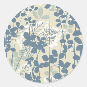 Vintage Japanse Blauwe Botanische: Crème Blad Vare Ronde Sticker