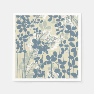Vintage Japanse Blauwe Botanische: Crème Blad Vare Servet