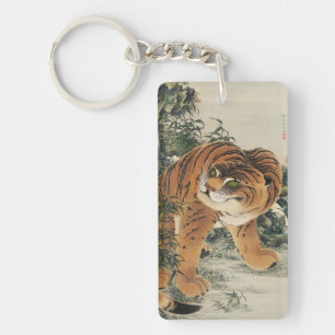 Vintage Japanse Edo-tijger in bamboebos kunst Sleutelhanger