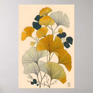 Vintage Japanse Ginkgo-kunstprint Minimalistisch G Poster