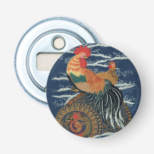 Vintage Japanse Haan Kip Draak Kunst Button Flesopener