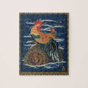Vintage Japanse Haan Kip Draak Kunst Legpuzzel