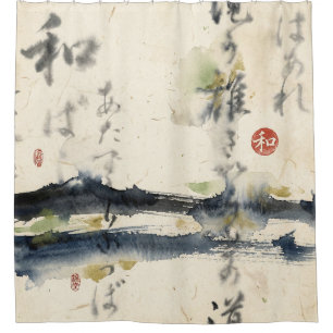 Vintage Japanse kalligrafiekunst (11) Douchegordijn