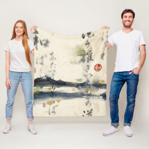 Vintage Japanse kalligrafiekunst (11) Fleece Deken