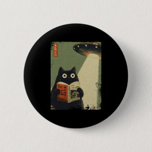 Vintage Japanse Kat Boek Liefhebbers Ufo Alien Ont Ronde Button 5,7 Cm