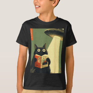 Vintage Japanse kat boek liefhebbers ufo alien T-shirt