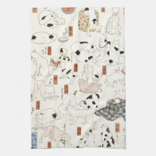 Vintage Japanse kattenkunst Ukiyoe-houtsnede Theedoek