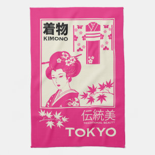 Vintage Japanse Kimono Mode-illustratie Theedoek
