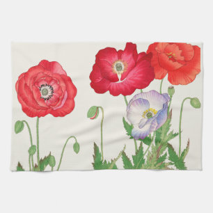 Vintage Japanse Klaproos Botanische Kunst 1917 Theedoek