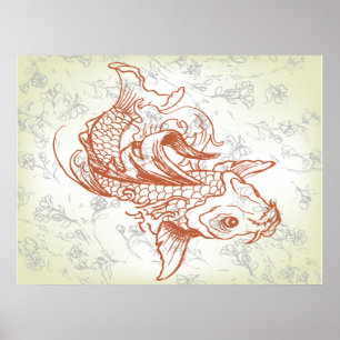 vintage Japanse koi vissen kunst 2 Poster