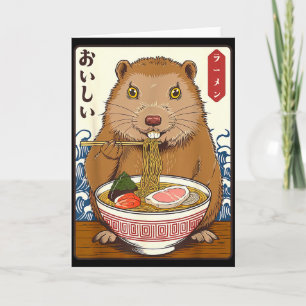 Vintage Japanse Kunst Bosmarmot Eet Ramen Grappige Kaart