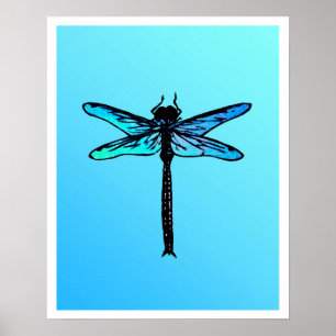 Vintage Japanse Libel, turquoiseblauw Poster