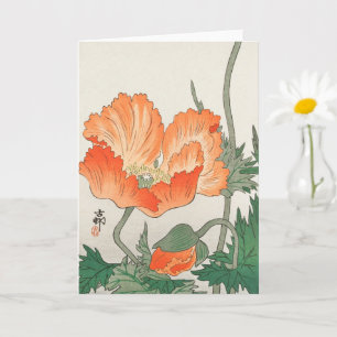 Vintage Japanse oranje klaproos bloem, Ohara Koson Kaart