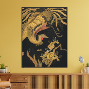 Vintage Japanse Phoenix Gold Black Bird Canvas Afdruk