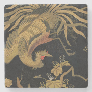 Vintage Japanse Phoenix Gold Black Bird Stenen Onderzetter