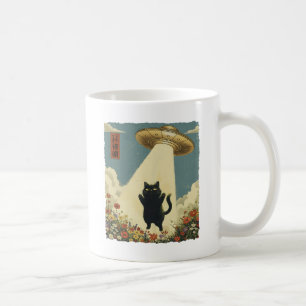 Vintage Japanse stijl Zwarte Kat Alienontvoering Koffiemok